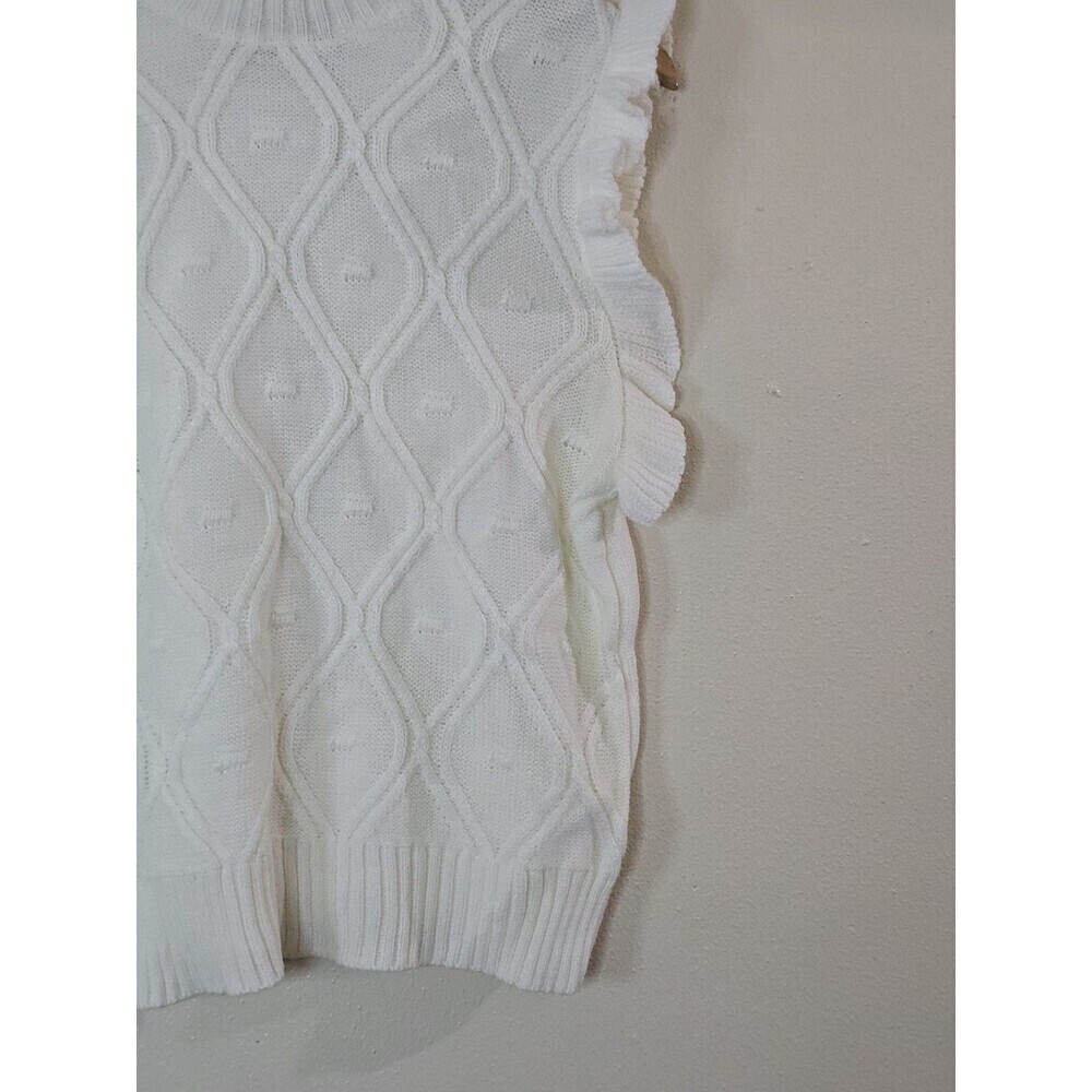 Allegra K White Cable Knit Sweater Vest Ruffle Sleeve Mock Neck Top Size M - Picture 6 of 11